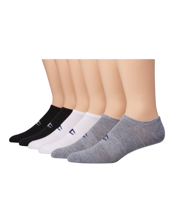 Champion Womens Socks NZ - Super No Show C Logo 6-Pairs Black/White/Grey ( 5689-GQUNS )